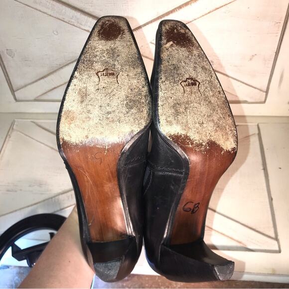 Vintage 90s Stuart Weitzman Black Leather Square Toe Ankle Booties 9.5 - Picture 6 of 6